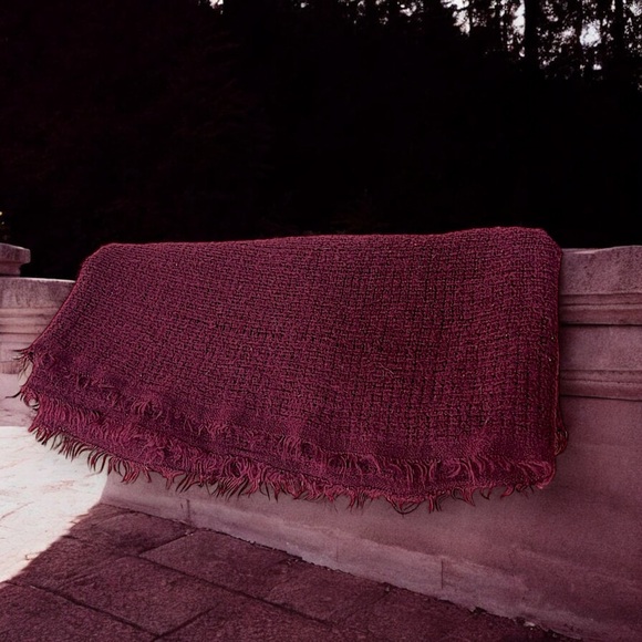 Fringe Edge Wine Color Infinity Scarf - Picture 9 of 16